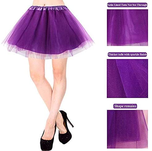 Ruiuzioong Falda tutú para mujer y adolescente, clásica, elástica, de tul de 4 capas, para fiestas de disfraces, baile de ballet (morado)