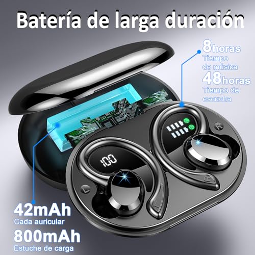 Rulefiss Auriculares Inalambricos Deportivos, Auriculares Bluetooth 5.3, 48H HiFi Estéreo, ENC Cancelacion Ruido, IP7 Impermeable Cascos Carga Rápida Tipo-C, Auriculares Running