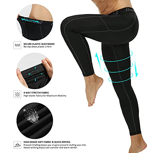 Runhit 2 Piezas Mallas Deporte Hombre con Bolsillos Compresion Pantalon Leggins Chandal Hombre Leggings Térmicos para Running Gym Yoga Moto Trekking Montaña Caza Jogger Muay Thai Golf Snowboard Ski