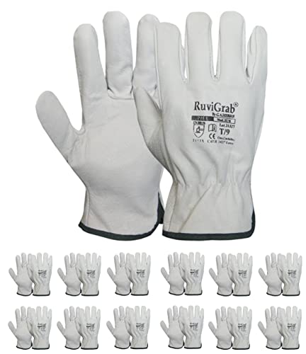 Ruvigrab - Guante de Trabajo de Piel de Flor Natural, Guantes para Jardinería, Guantes de Cuero, Guantes de Piel para Obra, Talla 10