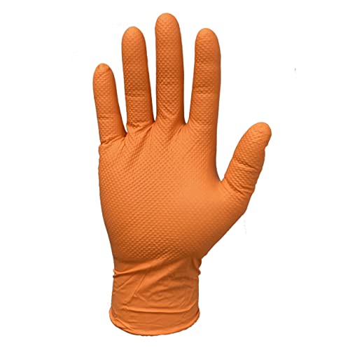 Ruvigrab - Guante de Trabajo Desechable de Nitrilo Diamantado Naranja | Alta resistencia | Guantes para Mecánica, Talleres, Industria, Construcción y Química | Libre de Látex