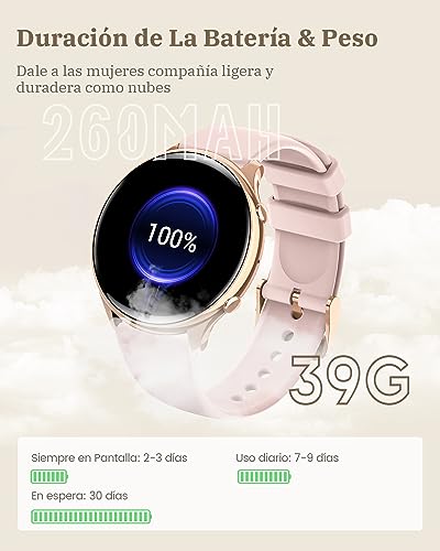 RUXINGX Reloj Inteligente Mujer con Llamada 5.3, Smartwatch Mujer Seguimiento del Periodo, 120+ Modos Deportes, Pulsómetro, SpO2, Monitor Sueño, Podómetro para Android iOS Oro, Regalo Mujer