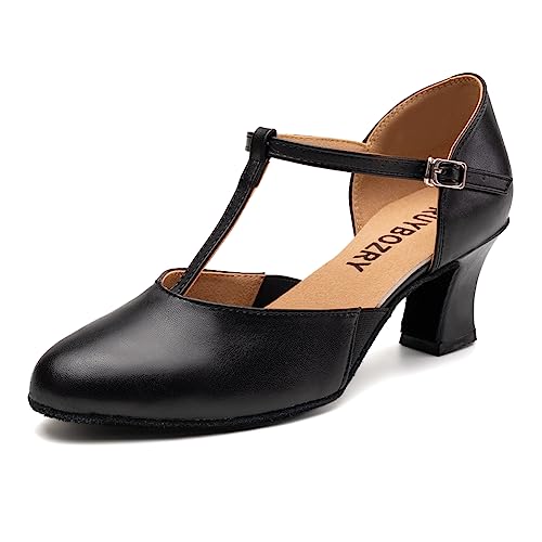 RUYBOZRY Zapatos de Baile Latin Mujer Cerrados Zapatos de Baile Profesional de Salon Caracter Salsa Bachata,YCD29-6-S,Negro,EU 36