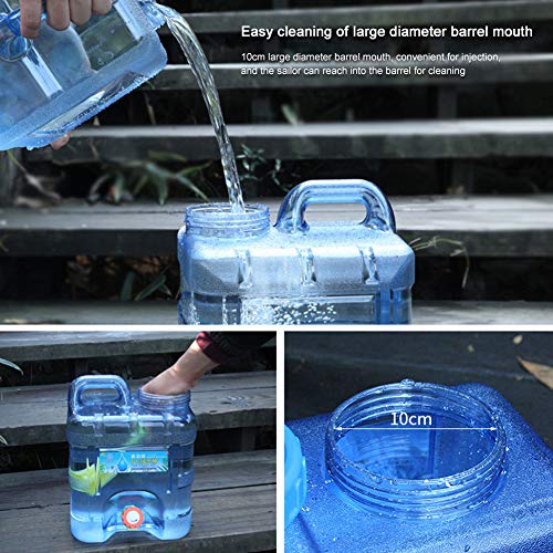 RUYI Bidón de agua de 10 l con grifo y tapa de rosca, para camping, sin BPA, depósito de agua portátil, con asa para caravanas, picnic, senderismo, azul transparente, 24x20x31 cm