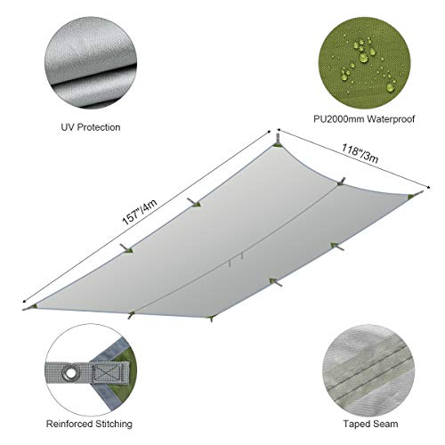 RYACO Toldo de Refugio Impermeable 3M*3M, Hamaca Tienda de campaña, portátil, Ligera, Impermeable, Refugio para Camping, Senderismo, Mochila (Ejercito Verde, 3m x 4m)