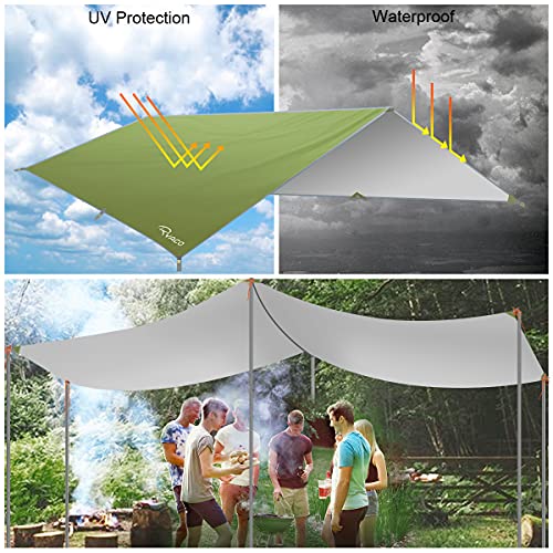 RYACO Toldo de Refugio Impermeable 3M*3M, Hamaca Tienda de campaña, portátil, Ligera, Impermeable, Refugio para Camping, Senderismo, Mochila (Ejercito Verde, 3m x 4m)