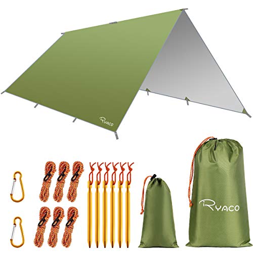 RYACO Toldo de Refugio Impermeable 3M*3M, Hamaca Tienda de campaña, portátil, Ligera, Impermeable, Refugio para Camping, Senderismo, Mochila (Ejercito Verde, 3m x 4m)