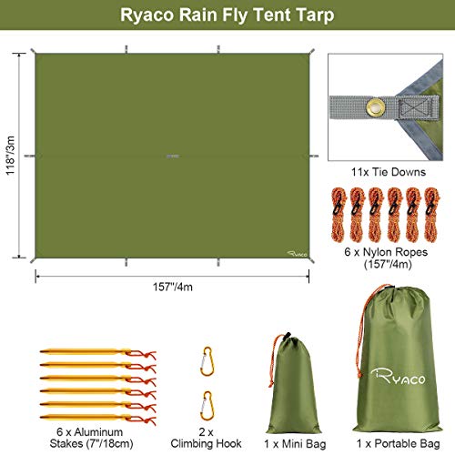 RYACO Toldo de Refugio Impermeable 3M*3M, Hamaca Tienda de campaña, portátil, Ligera, Impermeable, Refugio para Camping, Senderismo, Mochila (Ejercito Verde, 3m x 4m)