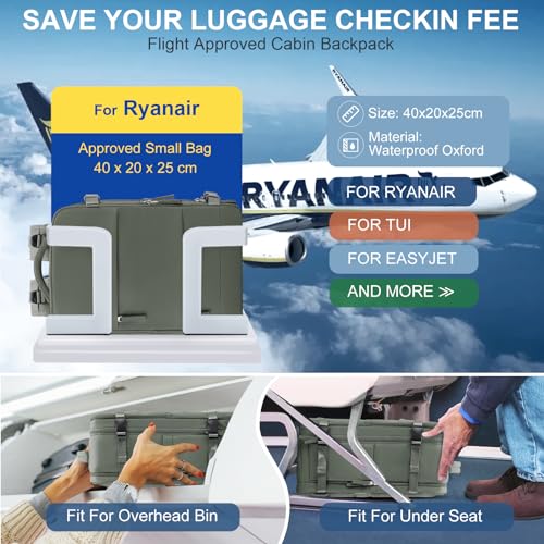 Ryanair 40x20x25 equipaje de mano bolsa de cabina de viaje mochila bajo el asiento para hombre, easyjet bolsa de cabina 45x36x20 bolsa de equipaje de mano mochila de viaje para mujer tamaño cabina