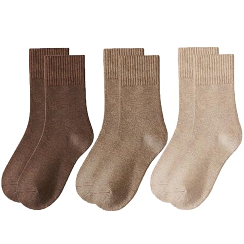 RYMAUP® 3 pares de calcetines de algodón de punto para mujer, calcetines de pantorrilla media, calcetines deportivos bonitos y estéticos para ropa casual, color marrón