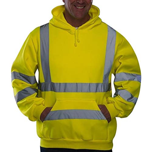 RYTEJFES Ropa de Trabajo para Hombre, Personalizado Alta Visibilidad Pulóver Naranja Trabajo Reflectante Hoodie Sudadera Trabajo Impermeable Ropa de Trabajo Gym Gris Top