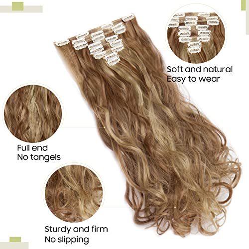 S-noilite® 24" (60 cm) extensiones de cabello cabeza completa clip en extensiones de pelo Ombre ondulado rizado - Marrón claro & ceniza rubia