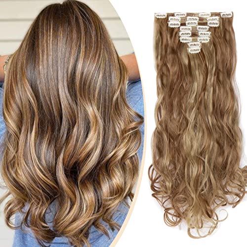 S-noilite® 24" (60 cm) extensiones de cabello cabeza completa clip en extensiones de pelo Ombre ondulado rizado - Marrón claro & ceniza rubia