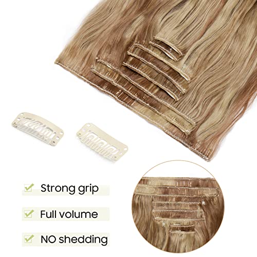 S-noilite® 24" (60 cm) extensiones de cabello cabeza completa clip en extensiones de pelo Ombre ondulado rizado - Marrón claro & ceniza rubia