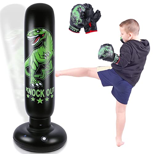 Saco de Boxeo de Dinosaurios para niños - Juego de Saco de Boxeo Independiente de 160 cm con Guantes de Boxeo - Juguetes Deportivos feroces Saco de Arena para Entrenamiento de Karate Taekwondo MMA