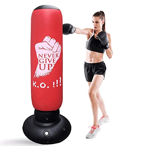 Saco de Boxeo de Pie, LncBoc 160cm/63'' Saco de Boxeo Hinchable de Pie, PVC Fitness Boxeo Inflable Saco de Arena Columna Tumbler Saco de Arena para Niños Adultos