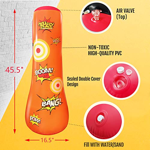 Saco de Boxeo Inflable para Nios de la Novedad Place - 4 pies de Altura Buddy - Hit & Bounce Back Air Bop Toy Diversión para Todas Las Edades Ni?os Ni?as Fitness y Alivio del estrés