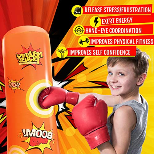 Saco de Boxeo Inflable para Nios de la Novedad Place - 4 pies de Altura Buddy - Hit & Bounce Back Air Bop Toy Diversión para Todas Las Edades Ni?os Ni?as Fitness y Alivio del estrés