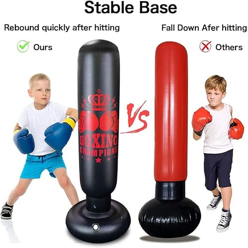 Saco de boxeo para niños, 160 cm de pie, saco de boxeo inflable con guantes de boxeo, bolsa de boxeo para practicar karate Taekwondo