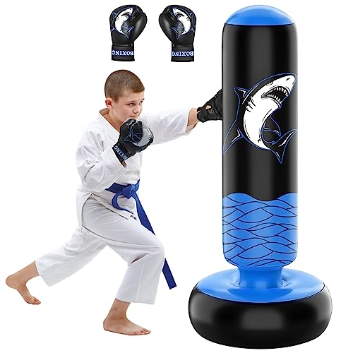 Saco de Boxeo para niños - 160 cm Free Standing Boxing Bag Set con Guantes de Boxeo - Exquisito Pattern Sports Toys Tumbler Sandbag for Training Karate Taekwondo MMA