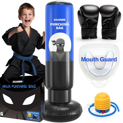 Saco de boxeo para niños, saco de boxeo inflable para niños de 5 a 10 años, saco de boxeo para adolescentes, bolsa de Bop, regalos para niños, karate, kickboxing, juguetes Ninja de Taekwondo