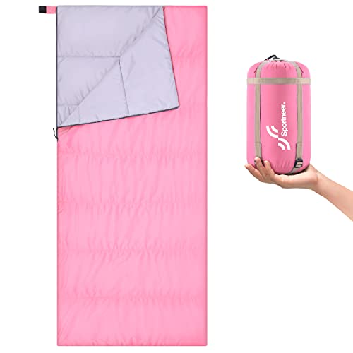 Saco de Dormir Compacto Sportneer el Verano para Clima cálido, Ligero, portátil, Saco de Dormir para Adultos, niños, para Camping, Senderismo, mochilero y al Aire Libre, 15℃~25℃, Rosa