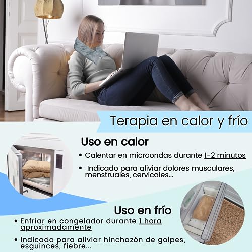 Saco Semillas Microondas Cervical Térmico de Trigo y Lavanda - 47x15cm - 100% algodón– Bolsa Cojín con Aroma Calor y Frío Multiusos Saquito Pies Calienta Camas y Lumbar – Saco Térmico Semillas