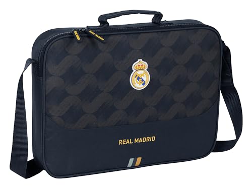 Safta M385, Real Madrid 2ª EQUIPACIÓN 23/24-Cartera Extraescolares, Maletín Portatodo, Bandolera, Cómoda y Versátil, Calidad y Resistencia, 38x6x28 cm, Color Azul Marino Unisex niños, Estándar