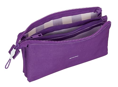 Safta Real Valladolid - Portatodo Triple, Estuche Infantil, Estuche Niño, Ideal para Niños en Edad Escolar, Cómodo y Versátil, Calidad y Resistencia, 22x3x12 cm, Color Morado