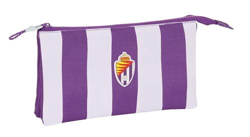 Safta Real Valladolid - Portatodo Triple, Estuche Infantil, Estuche Niño, Ideal para Niños en Edad Escolar, Cómodo y Versátil, Calidad y Resistencia, 22x3x12 cm, Color Morado