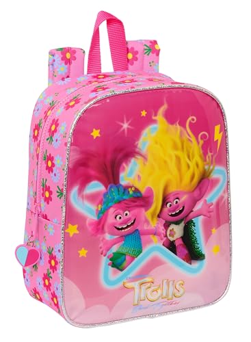 Safta TROLLS 3 - Mochila Infantil, Mochila Niño, Mochila Escolar, Adaptable a Carro, Ideal para Guardería, Cómoda y Versátil, Calidad y Resistencia, 22x10x27 cm, Color Rosa