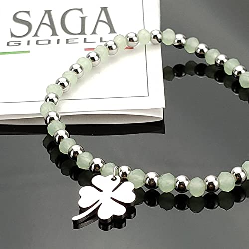 SAGA GIOIELLI® Pulsera de mujer con cristales de trébol de cuatro hojas de acero, Acero inoxidable