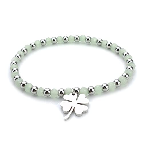 SAGA GIOIELLI® Pulsera de mujer con cristales de trébol de cuatro hojas de acero, Acero inoxidable