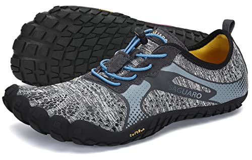 SAGUARO Hombre Mujer Barefoot Zapatillas de Trail Running Minimalistas Zapatillas de Deporte Fitness Gimnasio Caminar Zapatos Descalzos para Correr en Montaña Asfalto Escarpines de Agua, Gris, 39 EU