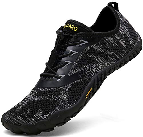 SAGUARO Hombre Mujer Barefoot Zapatillas de Trail Running Minimalistas Zapatillas de Deporte Fitness Gimnasio Caminar Zapatos Descalzos para Correr en Montaña Asfalto Escarpines de Agua, Negro, 38 EU