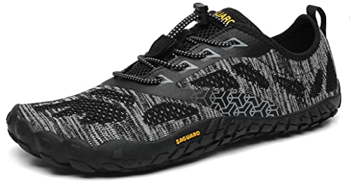 SAGUARO Hombre Mujer Zapatillas Barefoot Minimalistas Calzado de Training Ligeras Cómodas para Caminar Senderismo Ciclismo Trail Running Trekking Playa Agua Exterior Interior, Ébano Negro, 47