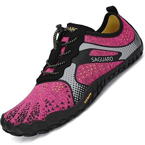 SAGUARO Minimalistas Zapatillas de Barefoot Trail Running para Mujer Antideslizante Five Fingers Calzado Minimalista Rosa Roja 37 EU