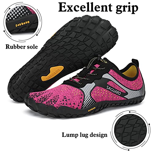 SAGUARO Minimalistas Zapatillas de Barefoot Trail Running para Mujer Antideslizante Five Fingers Calzado Minimalista Rosa Roja 37 EU