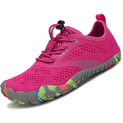 SAGUARO Zapatillas de Trail Niñas Calzado Descalzos Niños Zapatillas de Deporte Fitness Correr en Asfalto Transpirables Minimalistas Barefoot Zapatos Senderismo Antideslizantes Exterior Rosa 24 EU