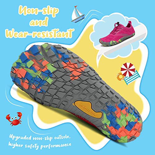 SAGUARO Zapatillas de Trail Niñas Calzado Descalzos Niños Zapatillas de Deporte Fitness Correr en Asfalto Transpirables Minimalistas Barefoot Zapatos Senderismo Antideslizantes Exterior Rosa 24 EU