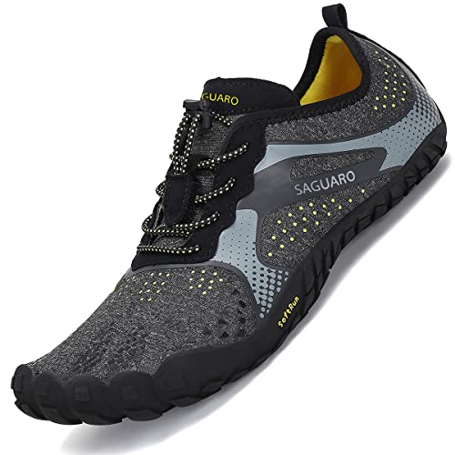 SAGUARO Zapatillas Minimalistas Barefoot para Hombre, Mujer Zapatillas Antideslizante Five Fingers para Running, Trail, Negro Ahumado 43 EU