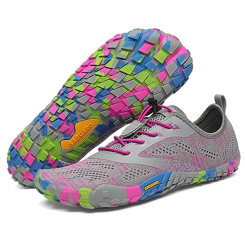 SAGUARO Zapatillas Minimalistas Hombre Calzado Barefoot Mujer Antideslizante Five Fingers Zapatillas Minimalistas Running Rosa Salmón 39 EU