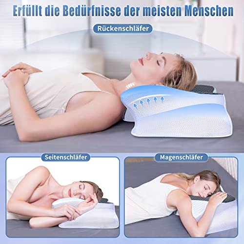 SAHEYER Almohada Cervical Ergonómica, Almohada Ortopédica para Dormir de Lado Almohada de Espuma con Memoria para Apoyar el Cuello Almohada para Dormir de Lado para Aliviar el Dolor, 60x35,5x13/10CM