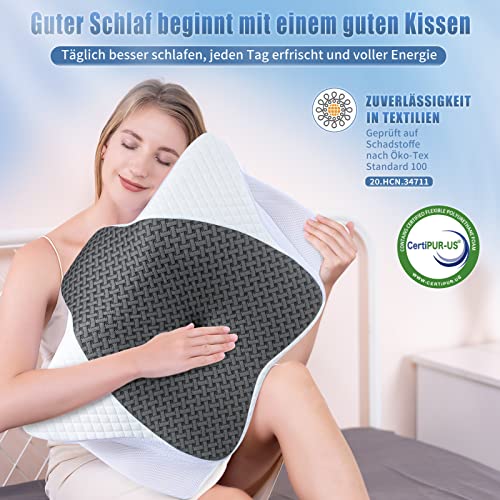 SAHEYER Almohada Cervical Ergonómica, Almohada Ortopédica para Dormir de Lado Almohada de Espuma con Memoria para Apoyar el Cuello Almohada para Dormir de Lado para Aliviar el Dolor, 60x35,5x13/10CM