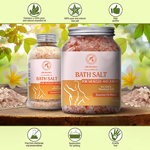 Sales de Baño Articulaciones & Músculos 1300g - Aceites Esenciales de Lavanda & Salvia & Romero - 100% Natural Sales Marinas - Calma los Músculos Cansados - Desintoxica - Relajación