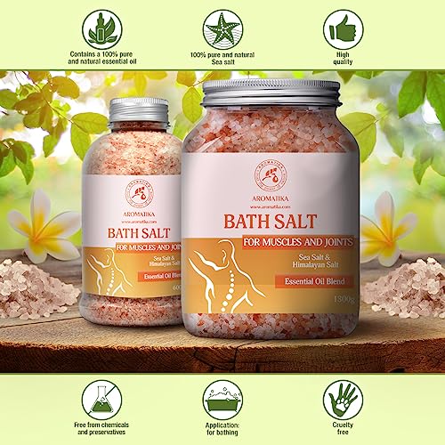 Sales de Baño Articulaciones & Músculos 600g - Aceites Esenciales de Lavanda & Salvia & Romero - 100% Natural Sales Marinas - Calma los Músculos Cansados - Desintoxica - Relajación