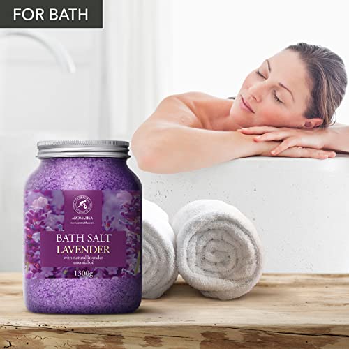 Sales de Baño Lavanda 1300g - Sales Marinas de Baño con 100% Natural Aceite Esenciale de Lavanda son Buenas para Dormir - Reducción de Estrés - Baños - Cuidado Corporal - Relajación - Aromaterapia