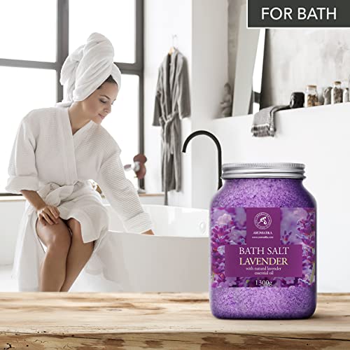 Sales de Baño Lavanda 1300g - Sales Marinas de Baño con 100% Natural Aceite Esenciale de Lavanda son Buenas para Dormir - Reducción de Estrés - Baños - Cuidado Corporal - Relajación - Aromaterapia