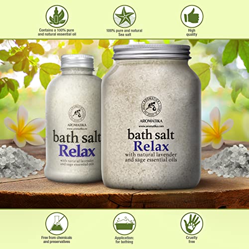 Sales de Baño Relajantes 1300g con Aceite Esencial de Lavanda y Salvia - Poseen Propiedades Beneficiosas para Lograr un Buen Descanso y Reducir el Estrés - Cuidado Corporal - Baños Relajante