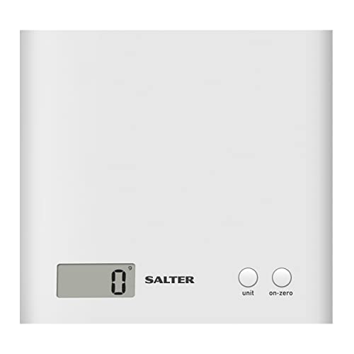 Salter 1066 WHDR15 Báscula De Cocina Digital, Pantalla LCD, Diseño Fino, Función ‘Añadir Y Pesar’, Fácil De Limpiar, Medir Alimentos Para Hornear Y Cocinar, Capacidad De 3 kg, Plástico, Blanco